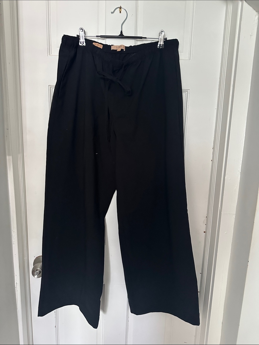 LOFT Black Wide-Leg Drawstring Pants